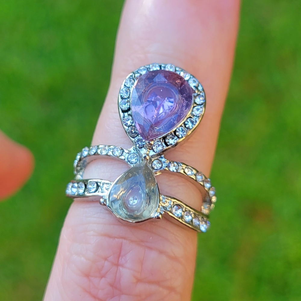Purple Gem Clear Gem Orante Silver Ring Size 6.5